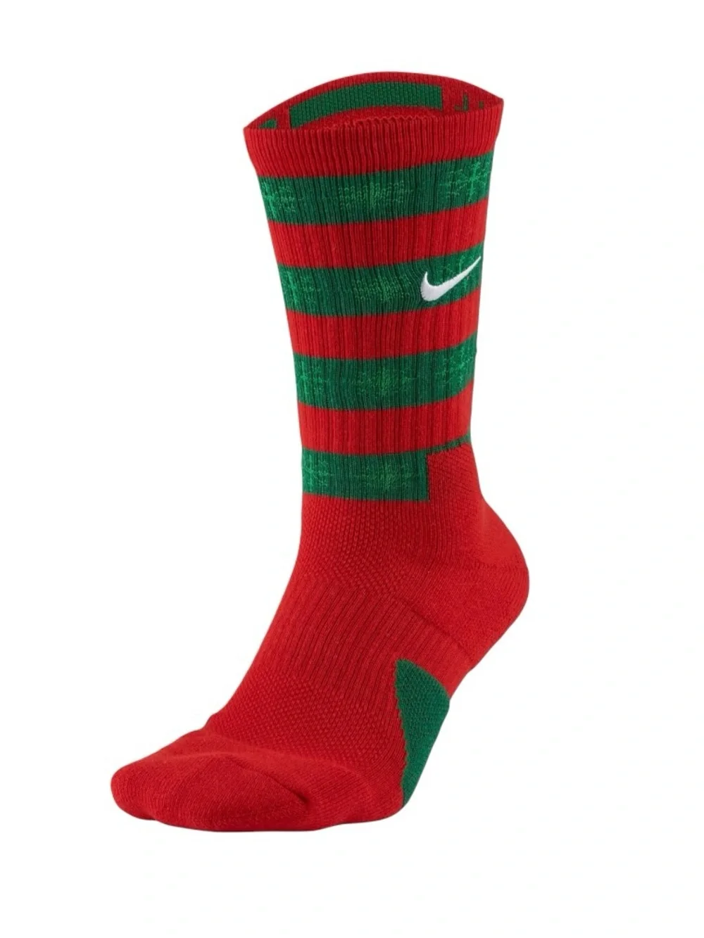 NEW Nike Red & Green Striped Crew Athletic Socks w/ White Swoosh M 6-8 Wmn 6-10